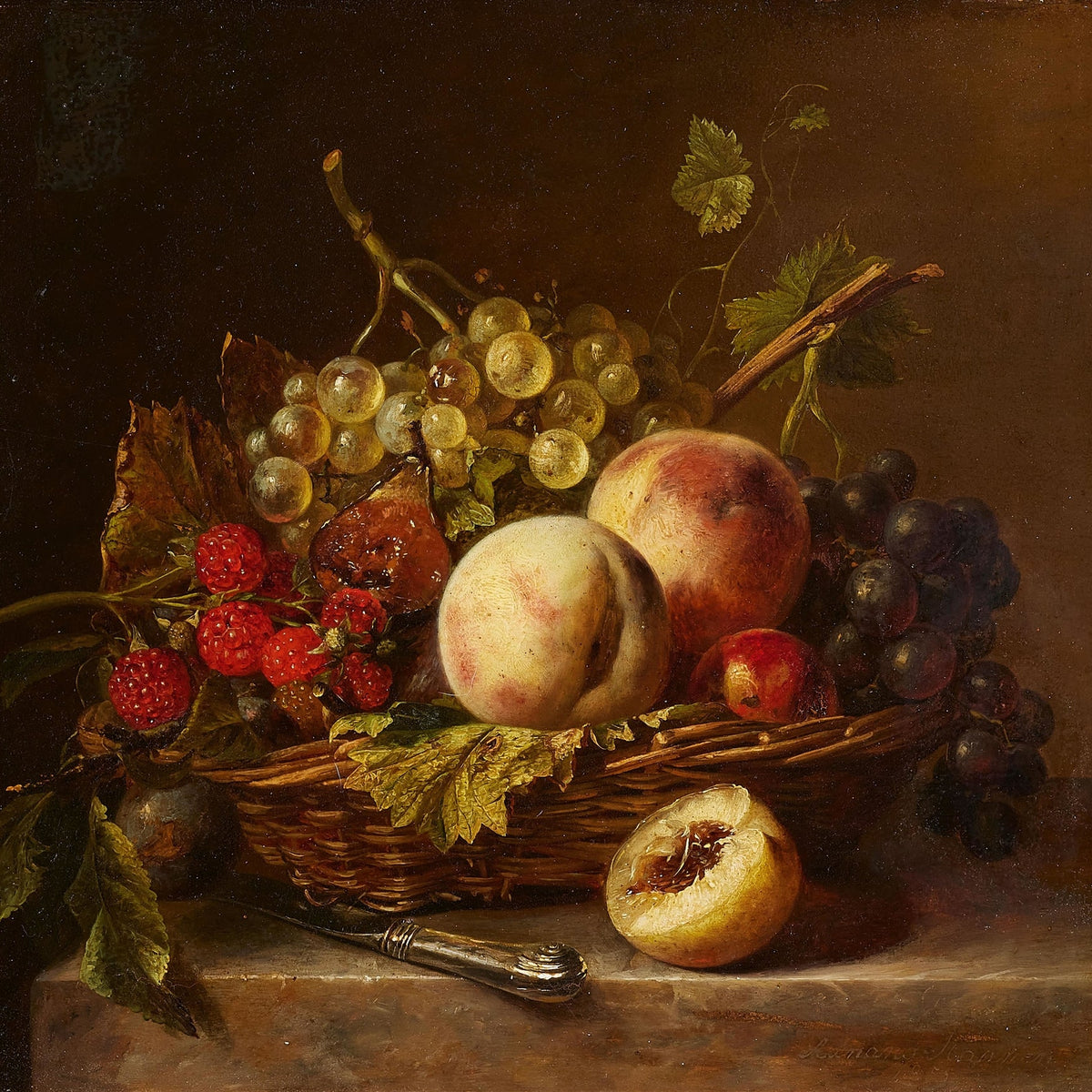 Still Life Oil Painting - Peaches, Grapes and Berries - Oil Painting Haven