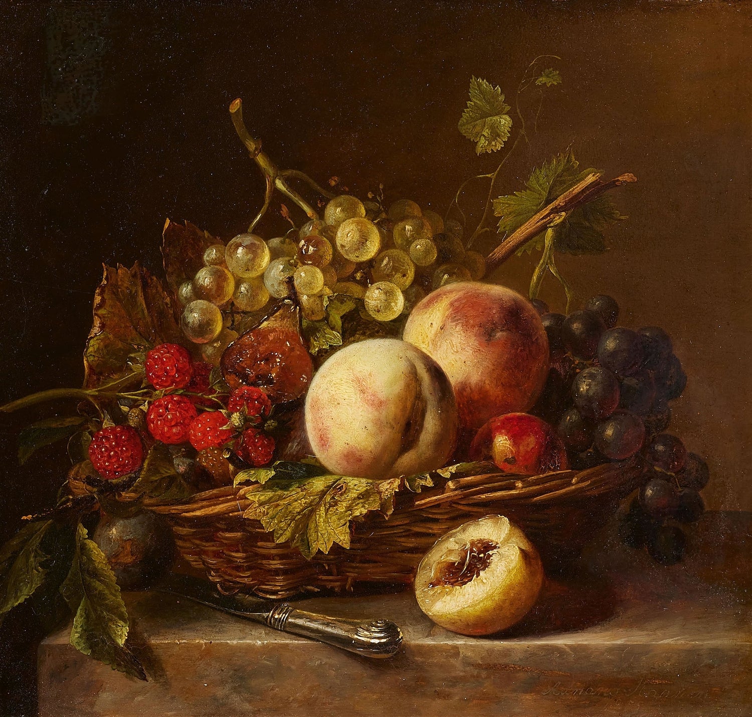 Still Life Oil Painting - Peaches, Grapes and Berries - Oil Painting Haven