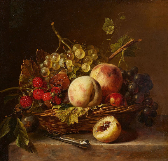 Still Life Oil Painting - Peaches, Grapes and Berries - Oil Painting Haven