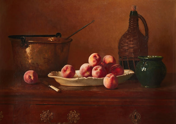 Still Life Oil Painting - Peaches with Copper Pot - Oil Painting Haven