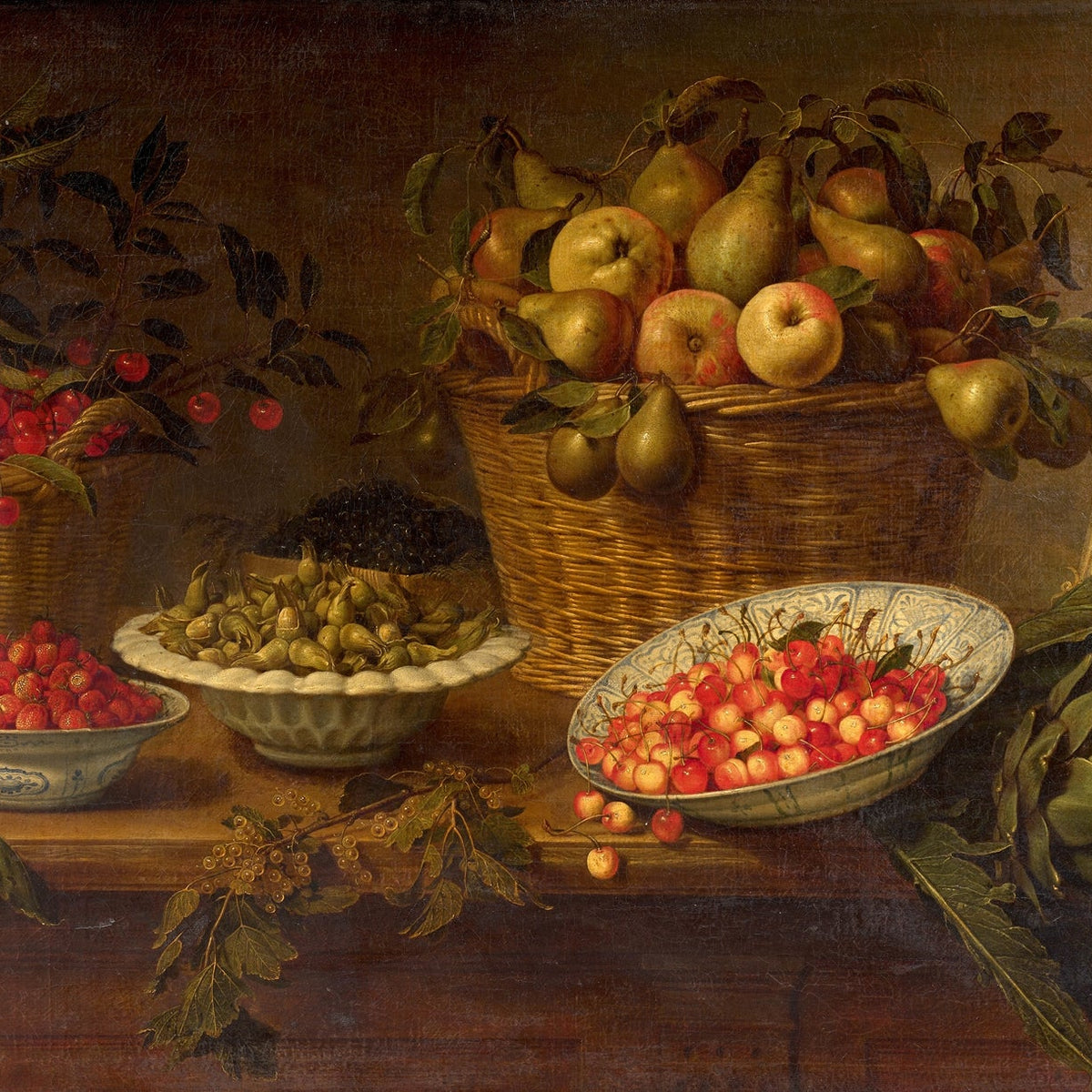 Still Life Oil Painting - Pears and Cherries Display - Oil Painting Haven