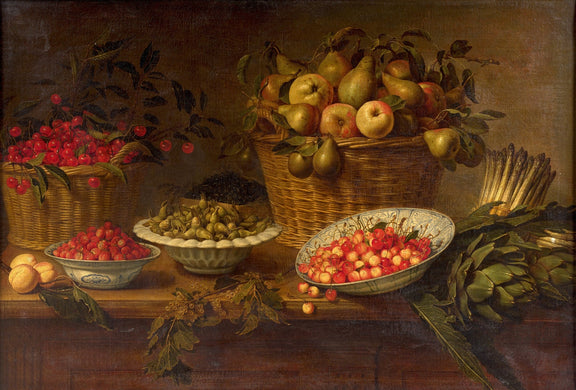 Still Life Oil Painting - Pears and Cherries Display - Oil Painting Haven