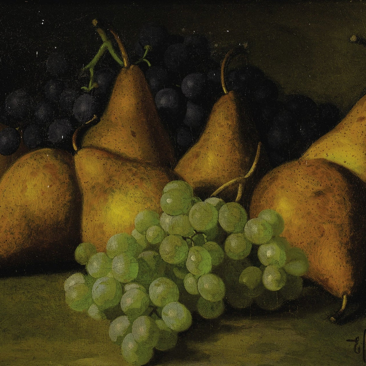 Still Life Oil Painting - Pears and Green Grapes - Oil Painting Haven