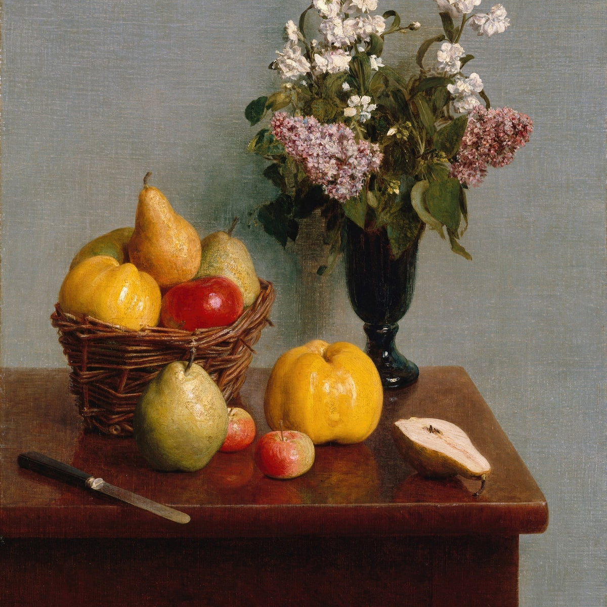 Still Life Oil Painting - Pears, Apples and Flowers - Oil Painting Haven