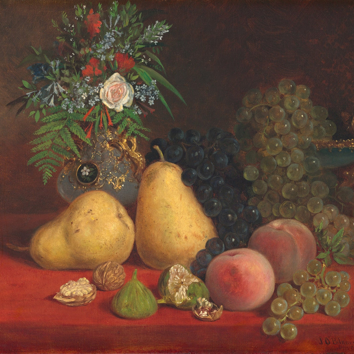 Still Life Oil Painting - Pears, Grapes and Flowers - Oil Painting Haven