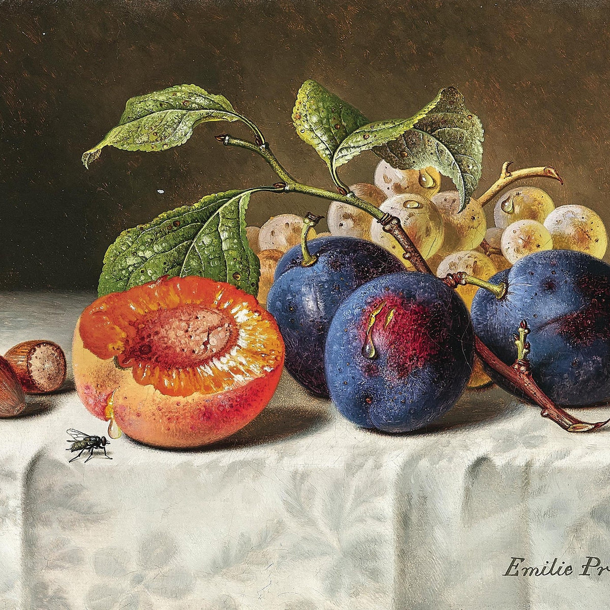 Still Life Oil Painting - Plums, Grapes and Hazelnuts - Oil Painting Haven