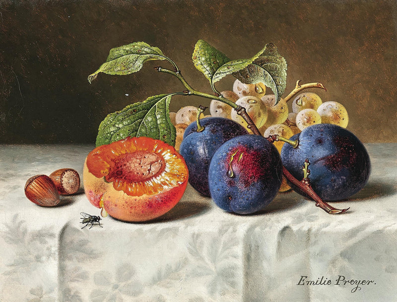 Still Life Oil Painting - Plums, Grapes and Hazelnuts - Oil Painting Haven