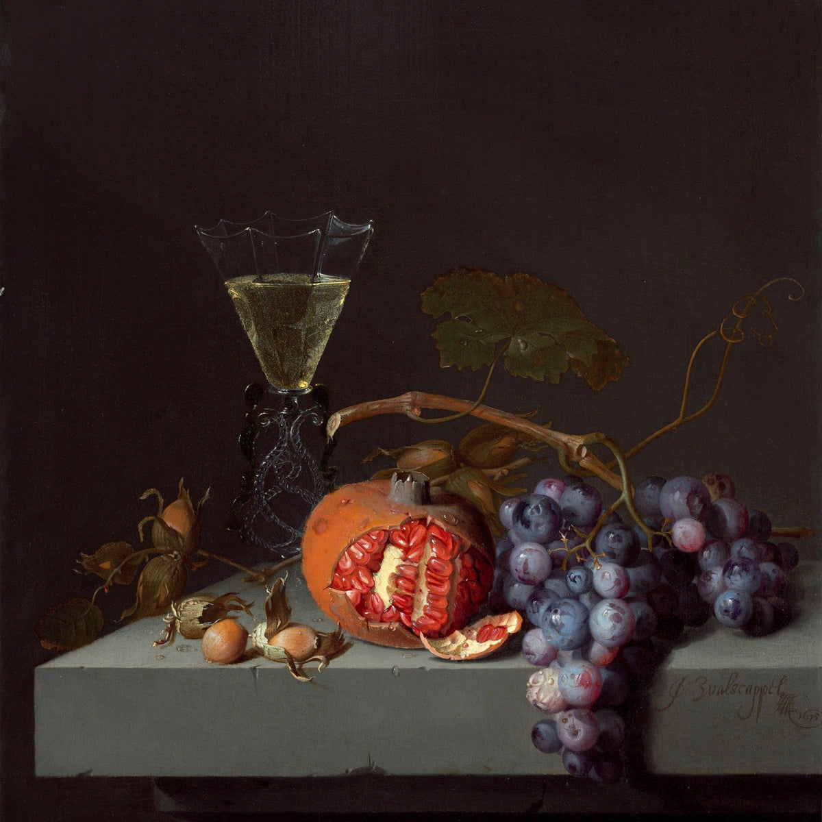 Still Life Oil Painting - Pomegranate and Grapes - Oil Painting Haven