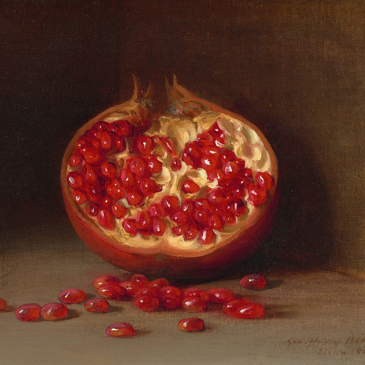 Still Life Oil Painting - Pomegranate Study - Oil Painting Haven