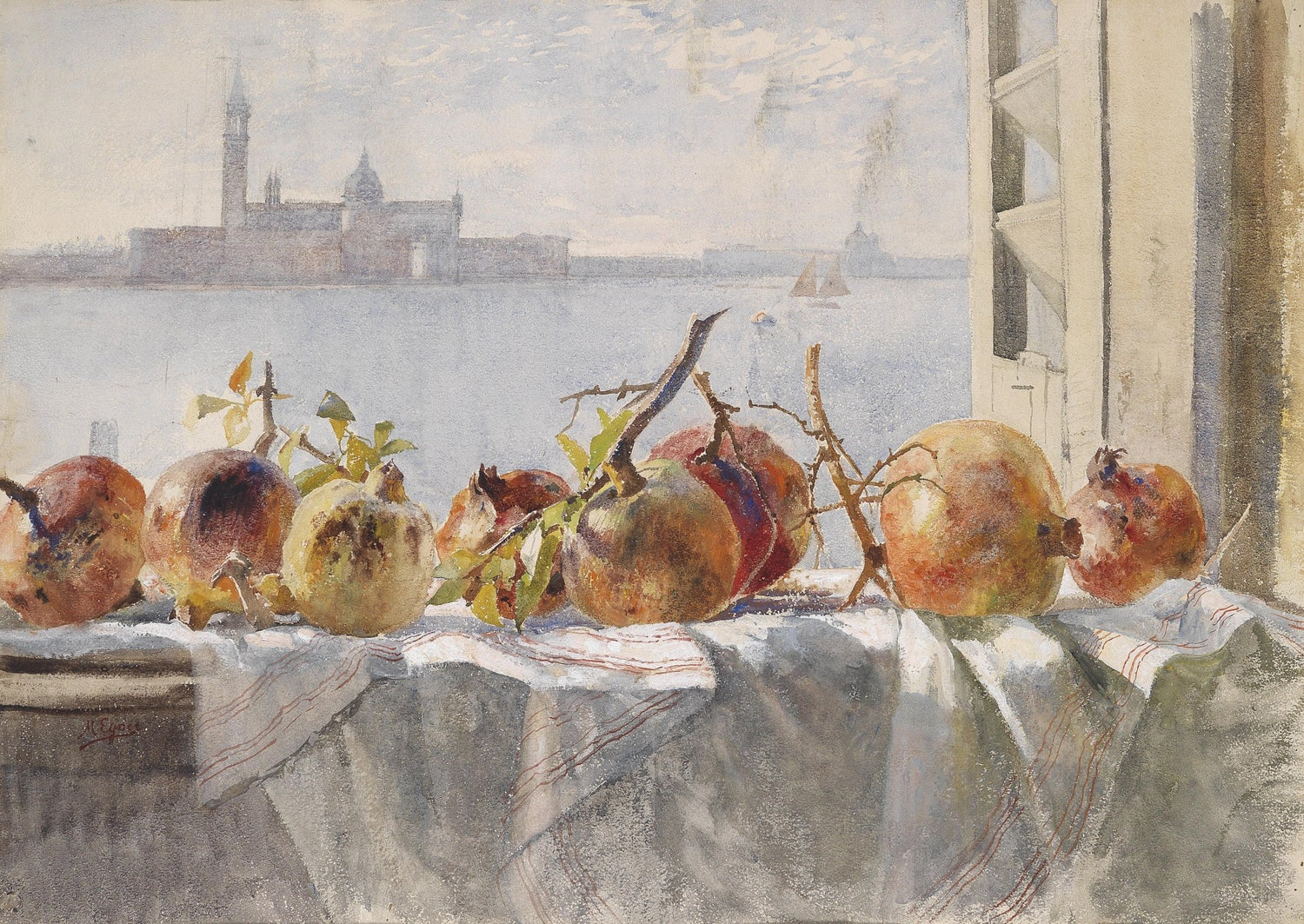 Still Life Oil Painting - Pomegranates by the Window - Oil Painting Haven