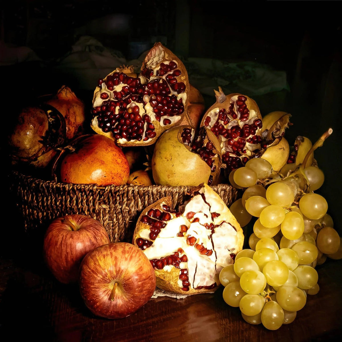 Still Life Oil Painting - Pomegranates, Grapes and Apples - Oil Painting Haven