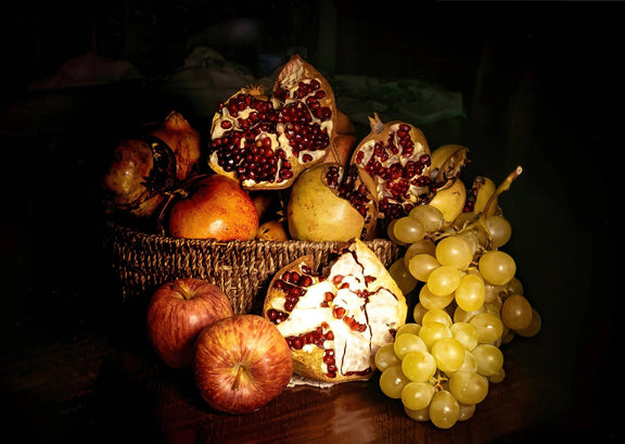 Still Life Oil Painting - Pomegranates, Grapes and Apples - Oil Painting Haven