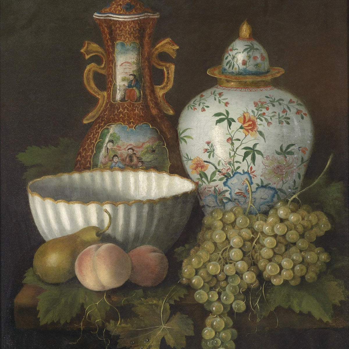 Still Life Oil Painting - Porcelain Vase and Grapes - Oil Painting Haven