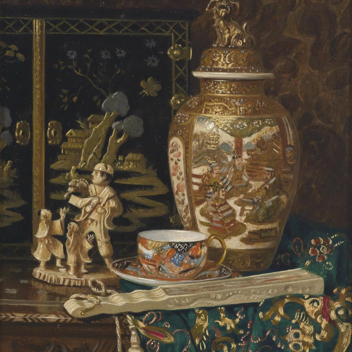 Still Life Oil Painting - Porcelain Vase and Tea Cup - Oil Painting Haven