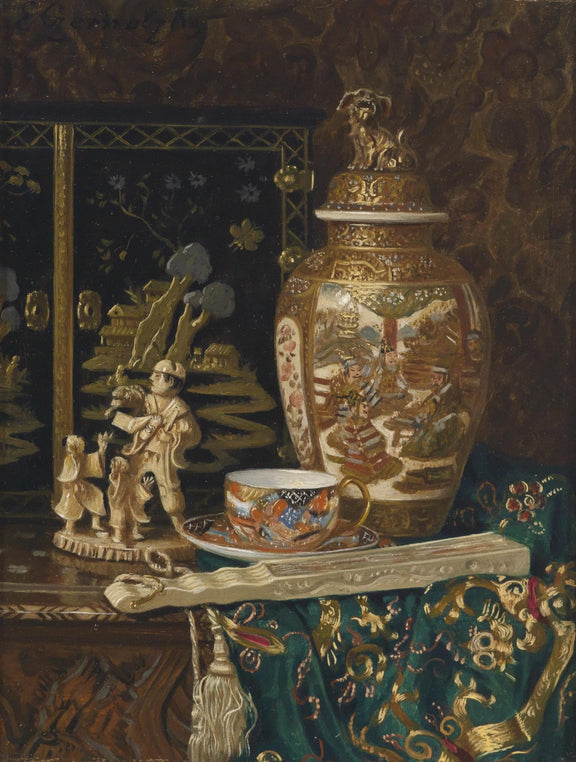 Still Life Oil Painting - Porcelain Vase and Tea Cup - Oil Painting Haven