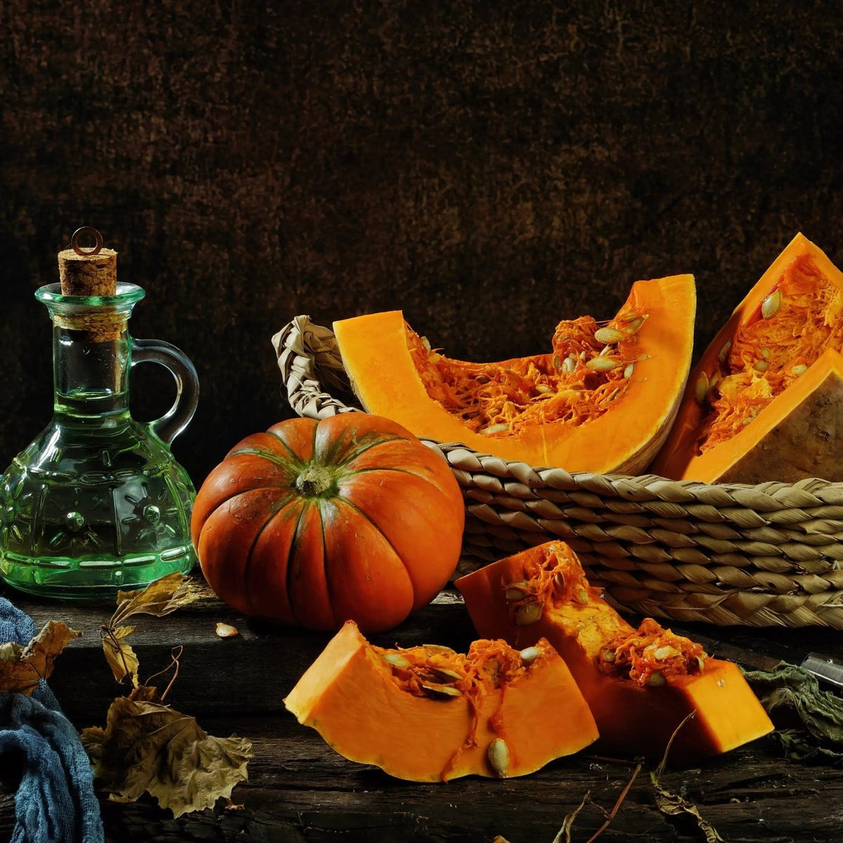 Still Life Oil Painting - Pumpkins and Vintage Glassware - Oil Painting Haven