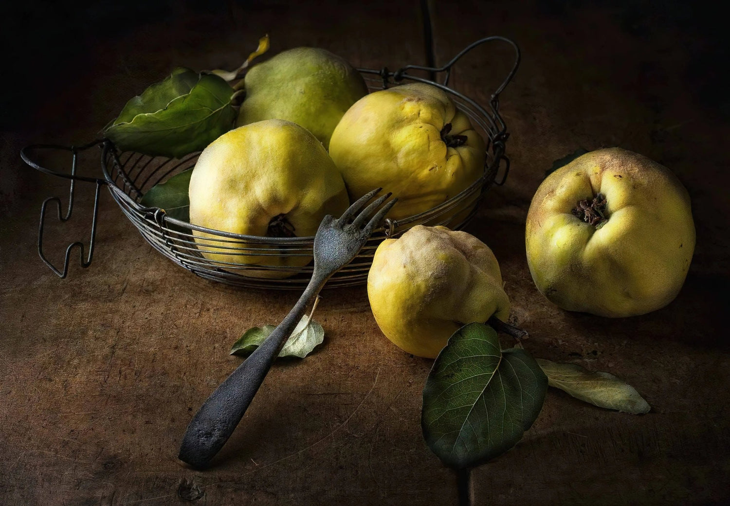 Still Life Oil Painting - Quinces and Vintage Fork - Oil Painting Haven