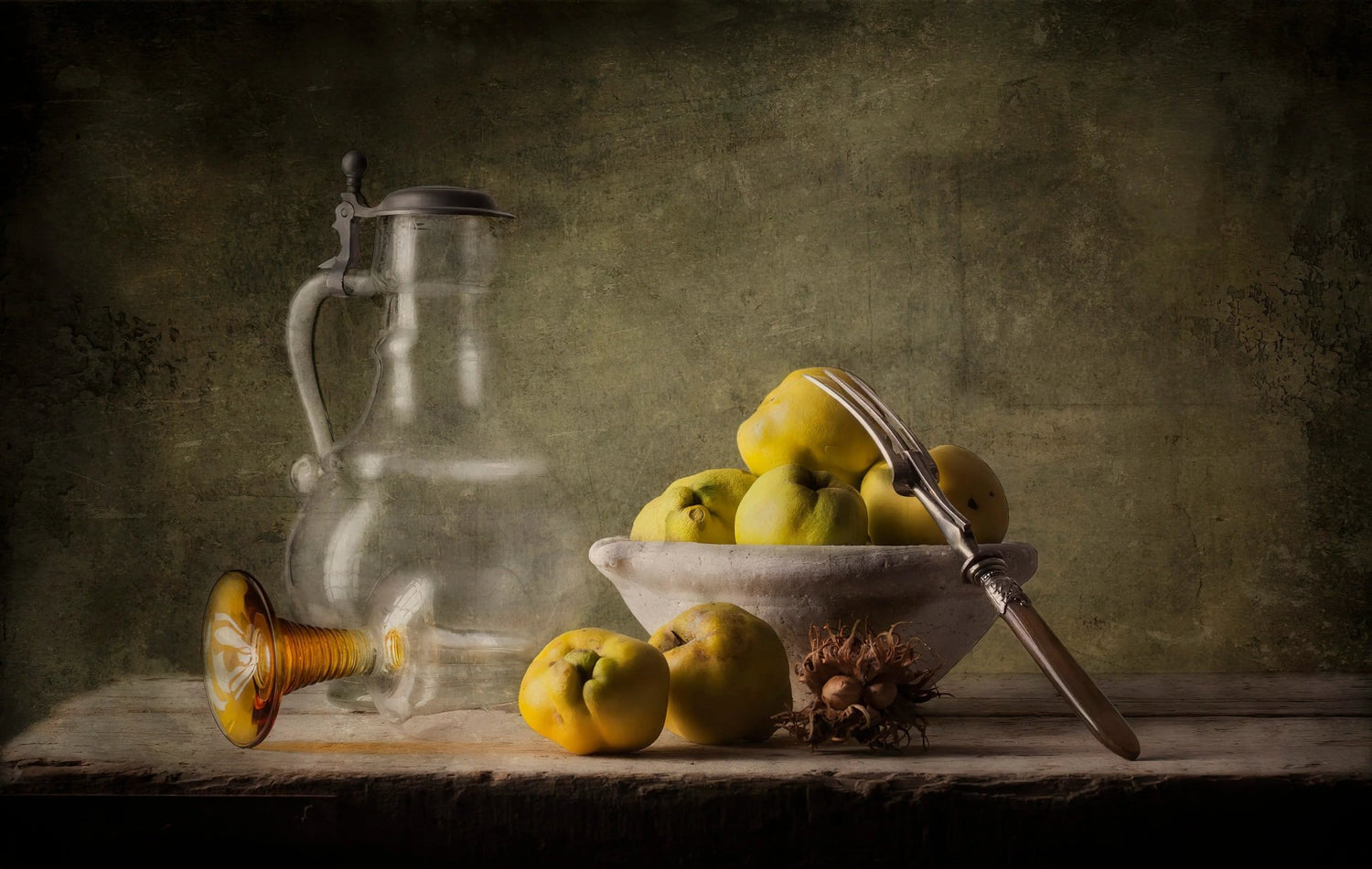 Still Life Oil Painting - Quinces, Glassware and Utensil - Oil Painting Haven