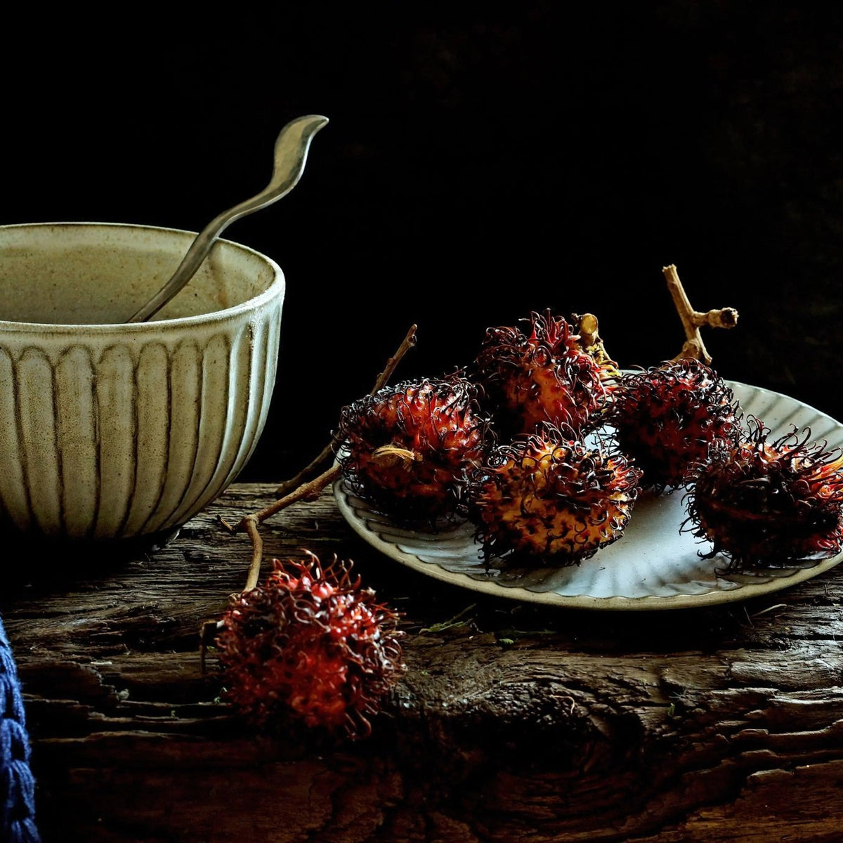 Still Life Oil Painting - Rambutan, Ceramic Cup and Plate - Oil Painting Haven