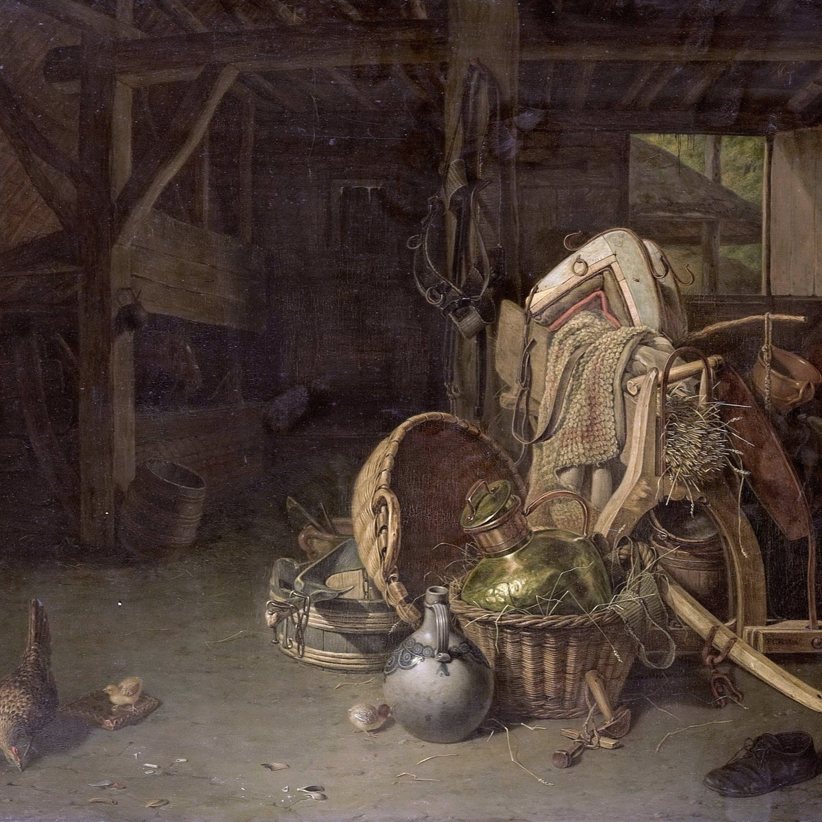 Still Life Oil Painting - Rustic Barn Interior - Oil Painting Haven