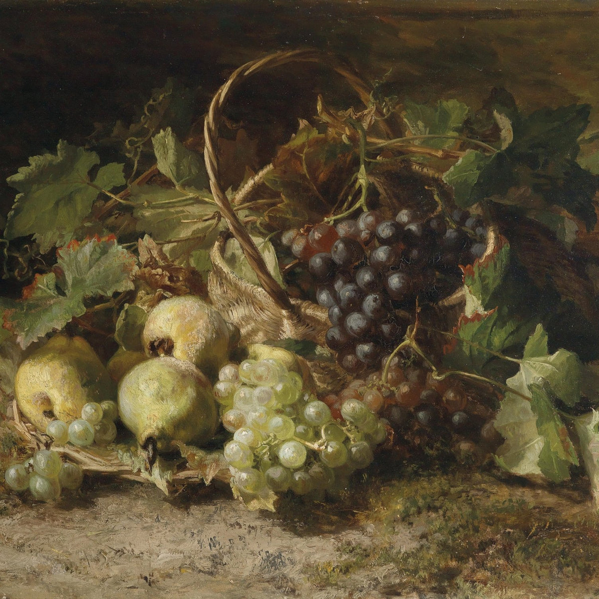 Still Life Oil Painting - Rustic Grapes and Pears - Oil Painting Haven
