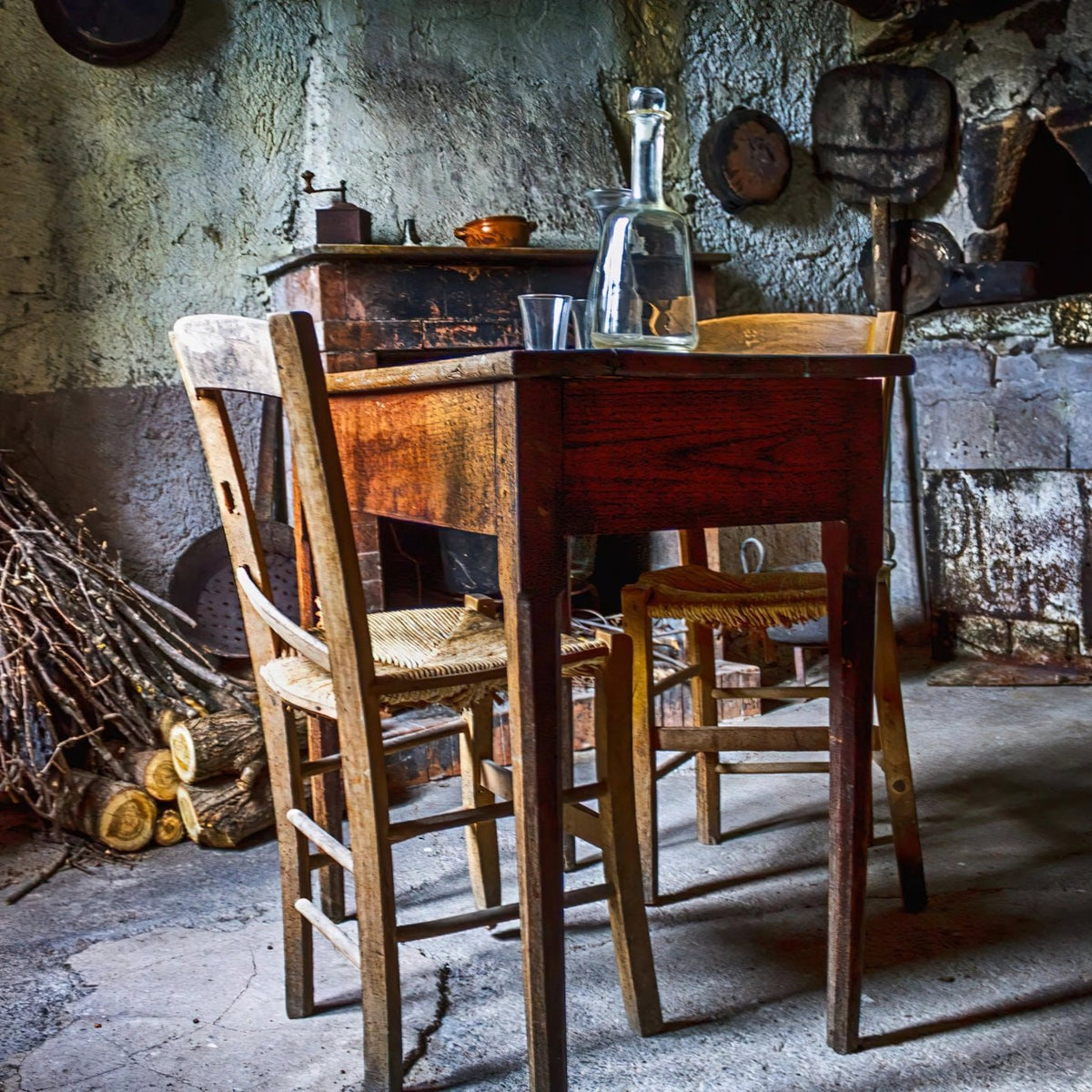 Still Life Oil Painting - Rustic Interior with Wooden Furniture - Oil Painting Haven