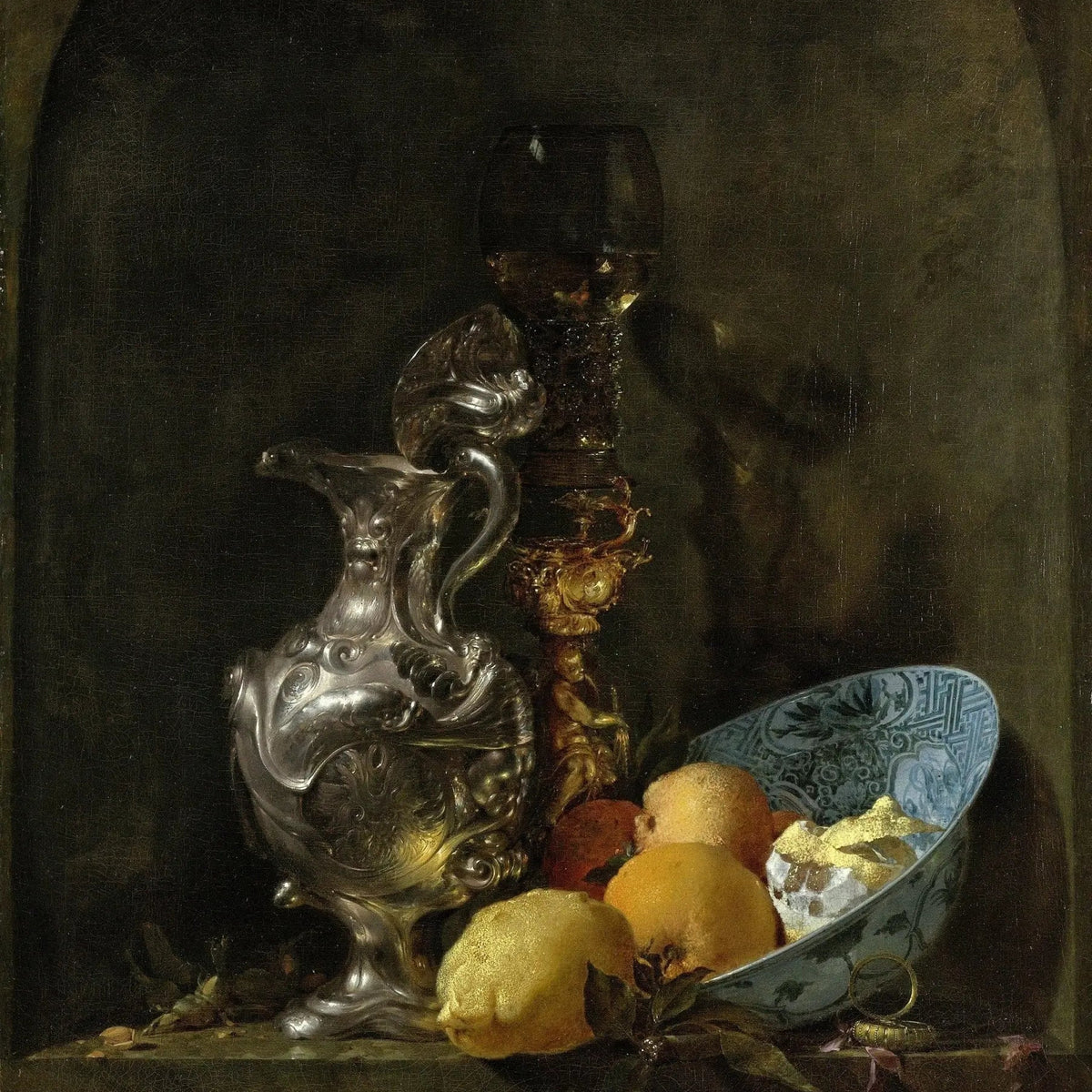 Still Life Oil Painting - Silver Ewer, Fruits and Ornate Glass - Oil Painting Haven