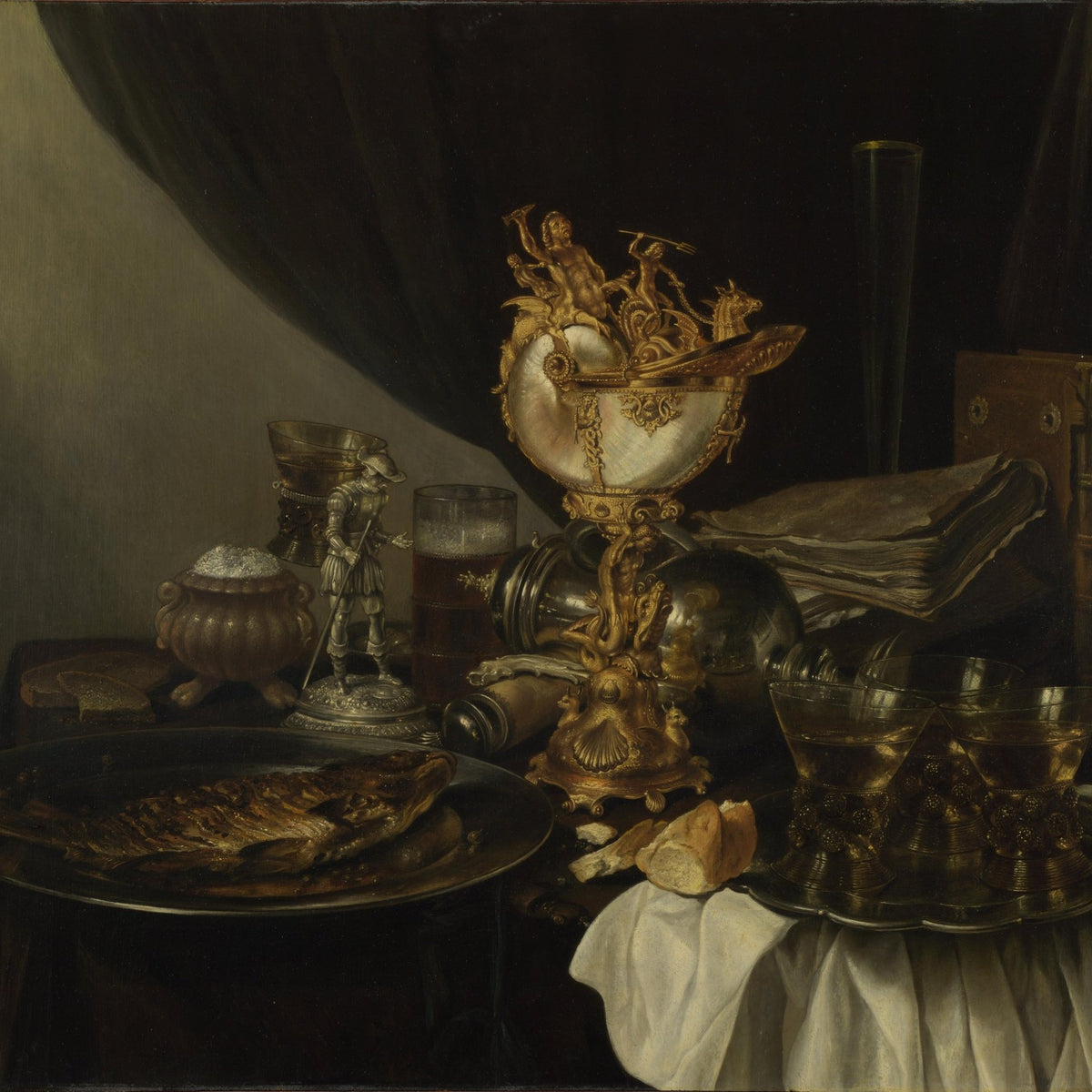 Still Life Oil Painting - Silver Goblet and Feast - Oil Painting Haven