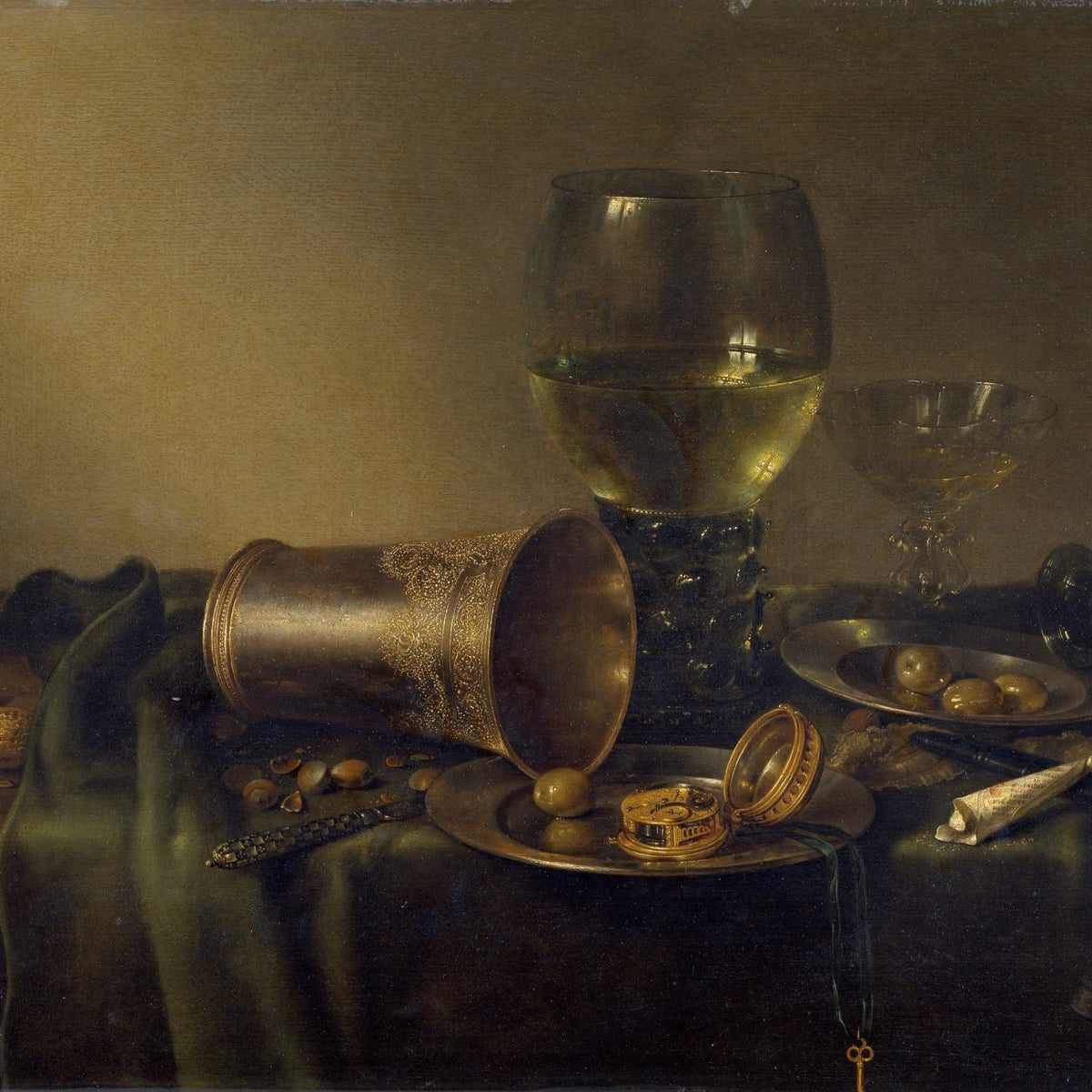 Still Life Oil Painting - Silver Goblet and Olives - Oil Painting Haven