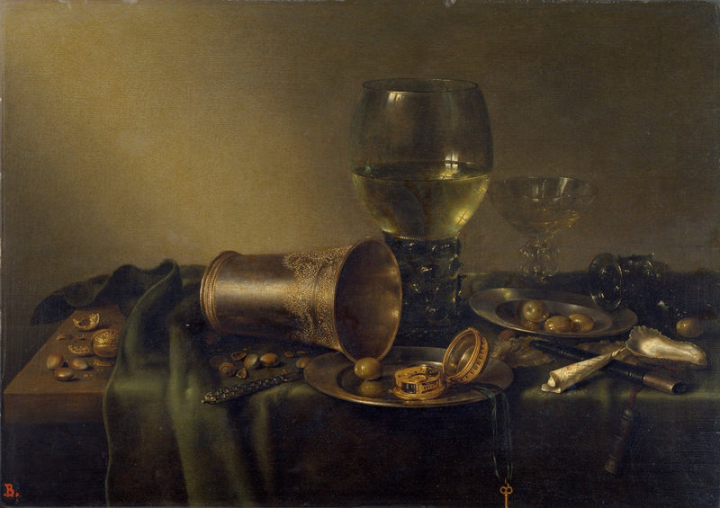 Still Life Oil Painting - Silver Goblet and Olives - Oil Painting Haven