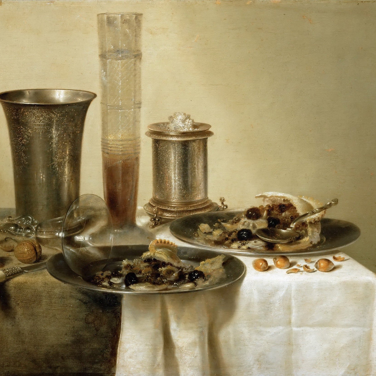 Still Life Oil Painting - Silverware and Dessert Table - Oil Painting Haven