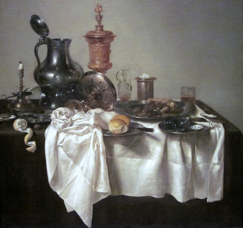 Still Life Oil Painting - Silverware and White Drapery - Oil Painting Haven
