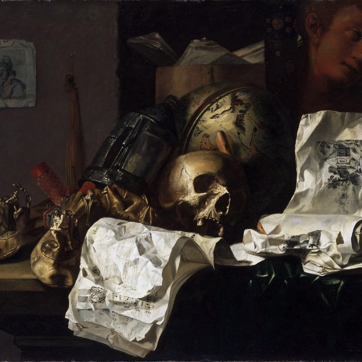 Still Life Oil Painting - Skull, Globe and Books - Oil Painting Haven