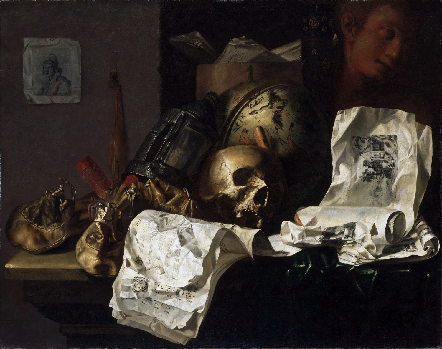 Still Life Oil Painting - Skull, Globe and Books - Oil Painting Haven