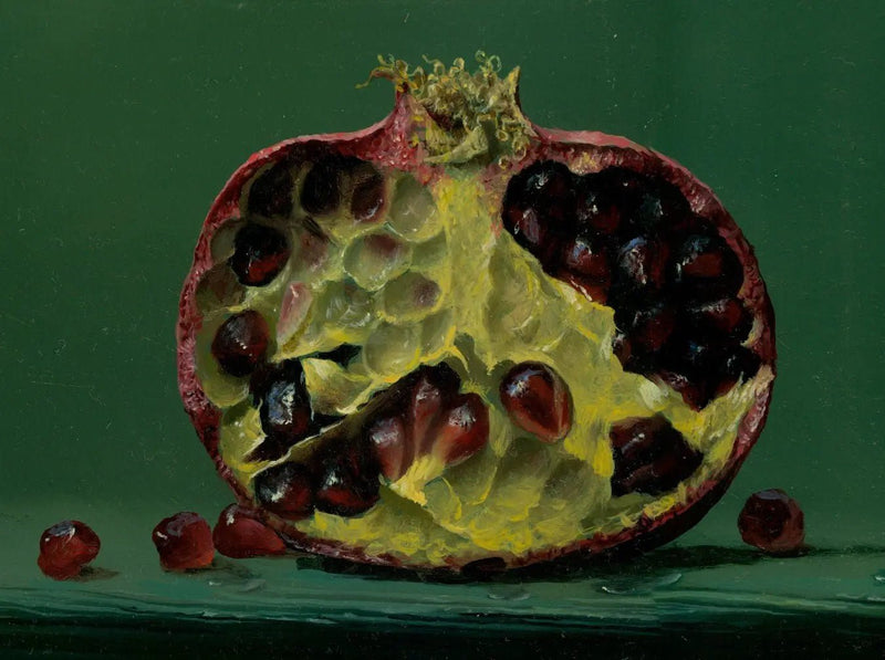 Still Life Oil Painting - Split Pomegranate with Seeds - Oil Painting Haven