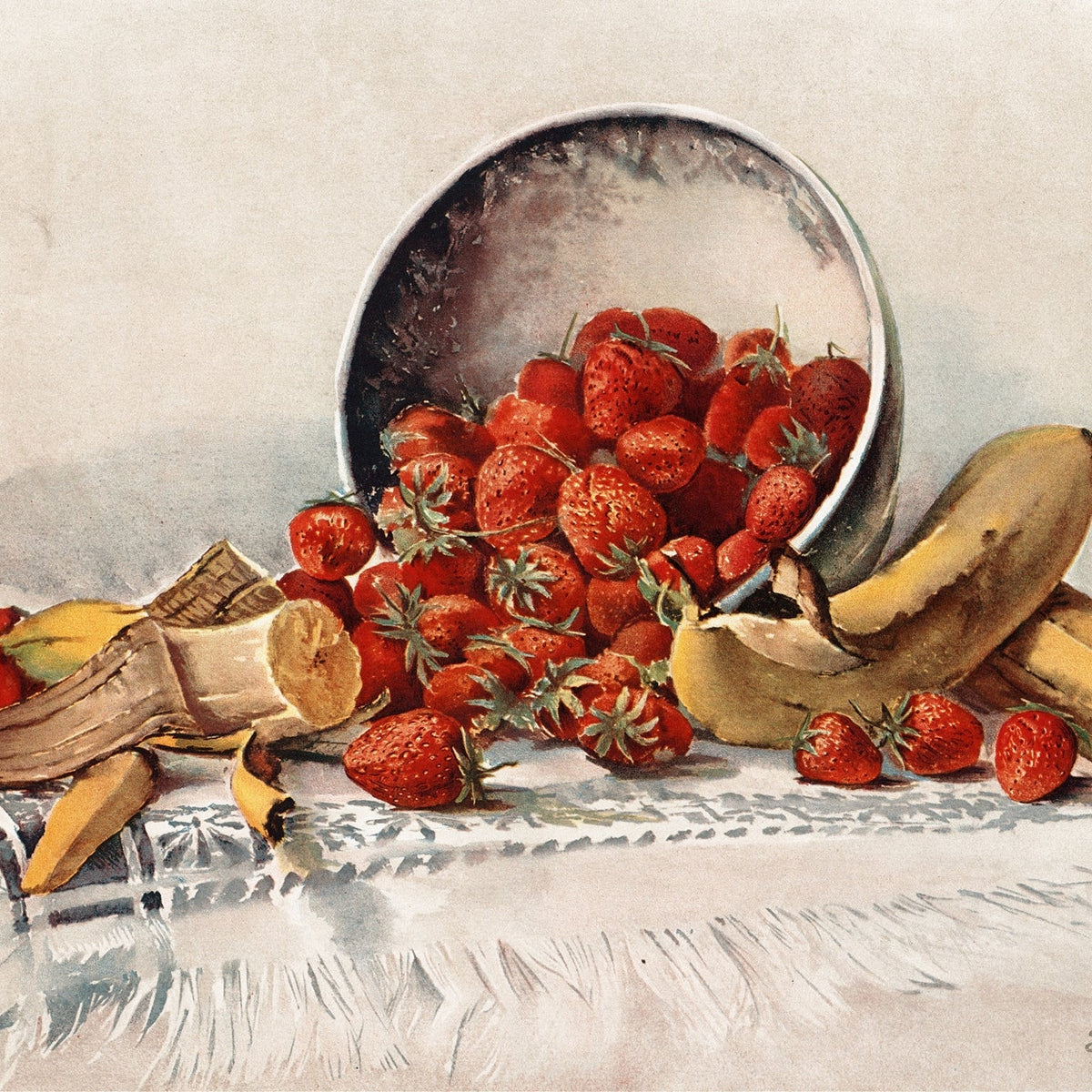 Still Life Oil Painting - Strawberries and Bananas - Oil Painting Haven