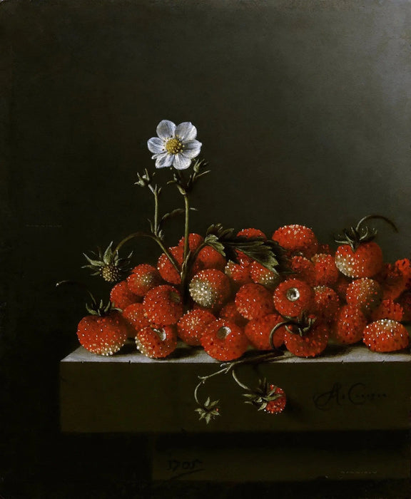 Still Life Oil Painting - Strawberries and Flower - Oil Painting Haven