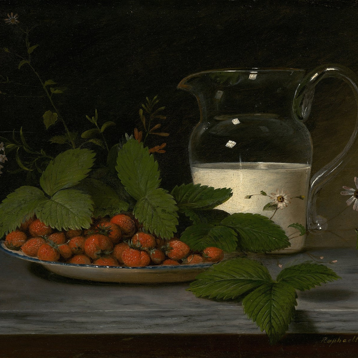 Still Life Oil Painting - Strawberries and Glass Pitcher - Oil Painting Haven