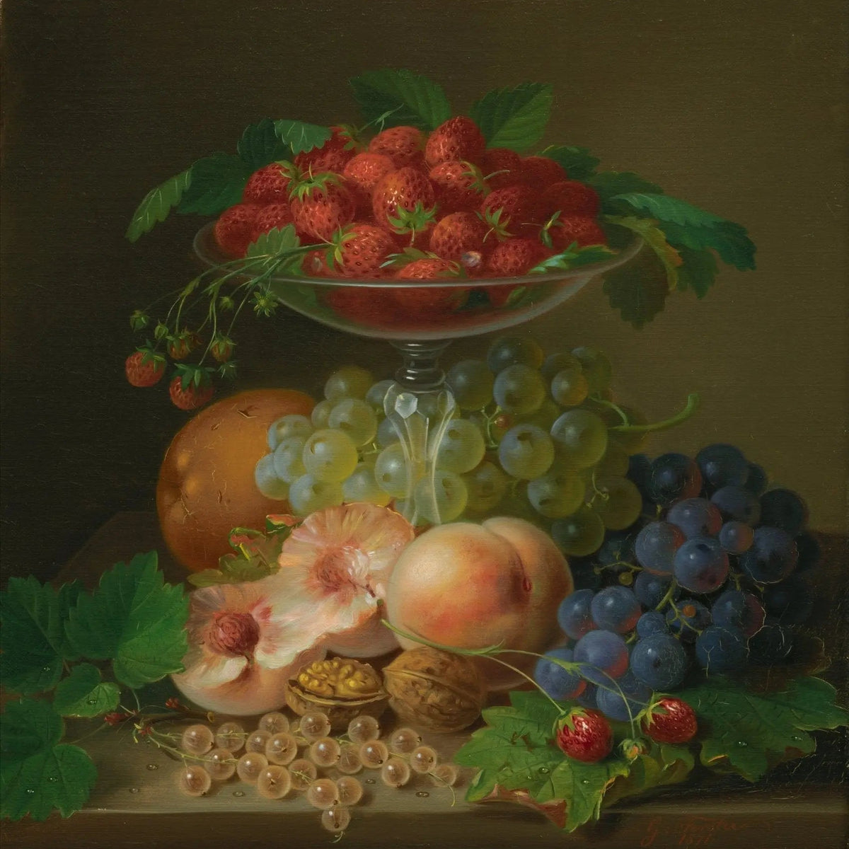 Still Life Oil Painting - Strawberries, Grapes and Peaches - Oil Painting Haven