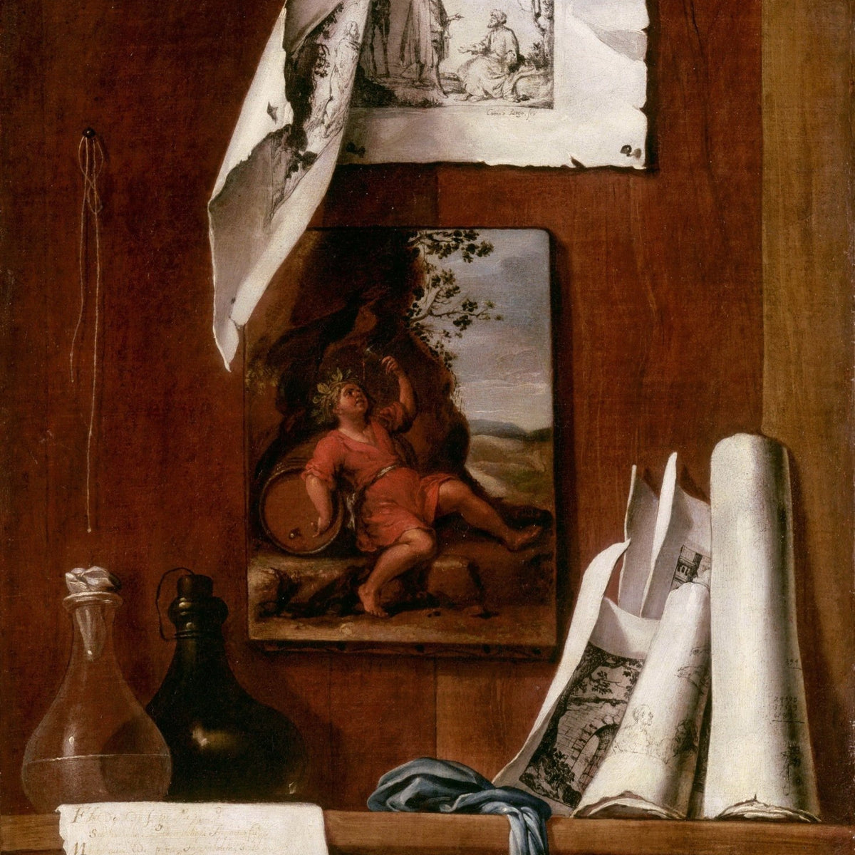 Still Life Oil Painting - Studio Wall with Sketches - Oil Painting Haven