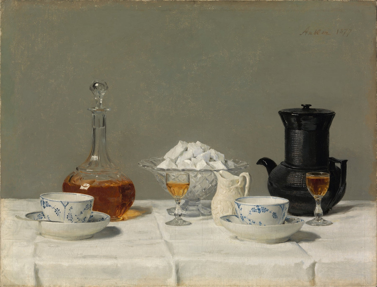 Still Life Oil Painting - Tea Service and Decanter - Oil Painting Haven