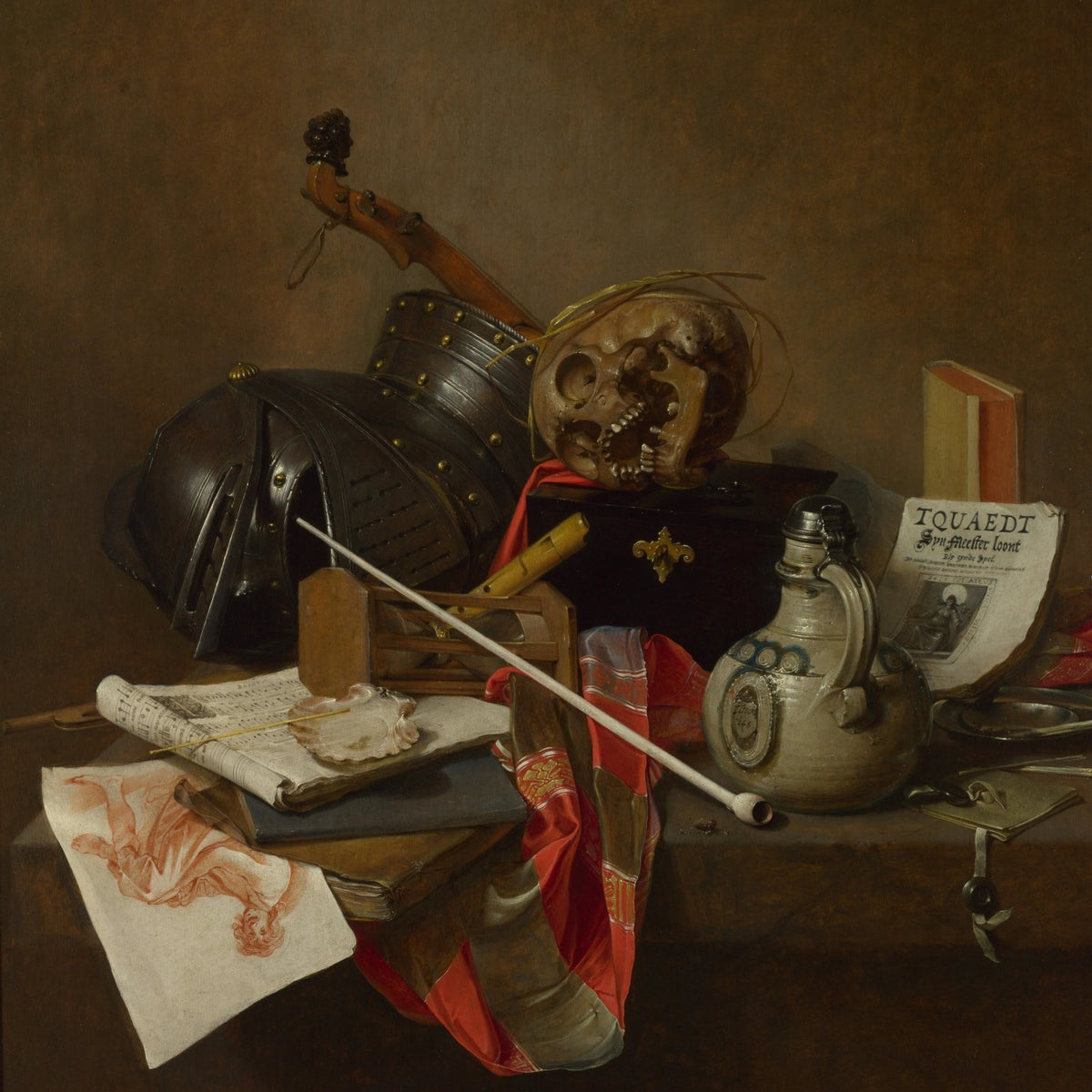 Still Life Oil Painting - Vanitas with Skull and Armor - Oil Painting Haven