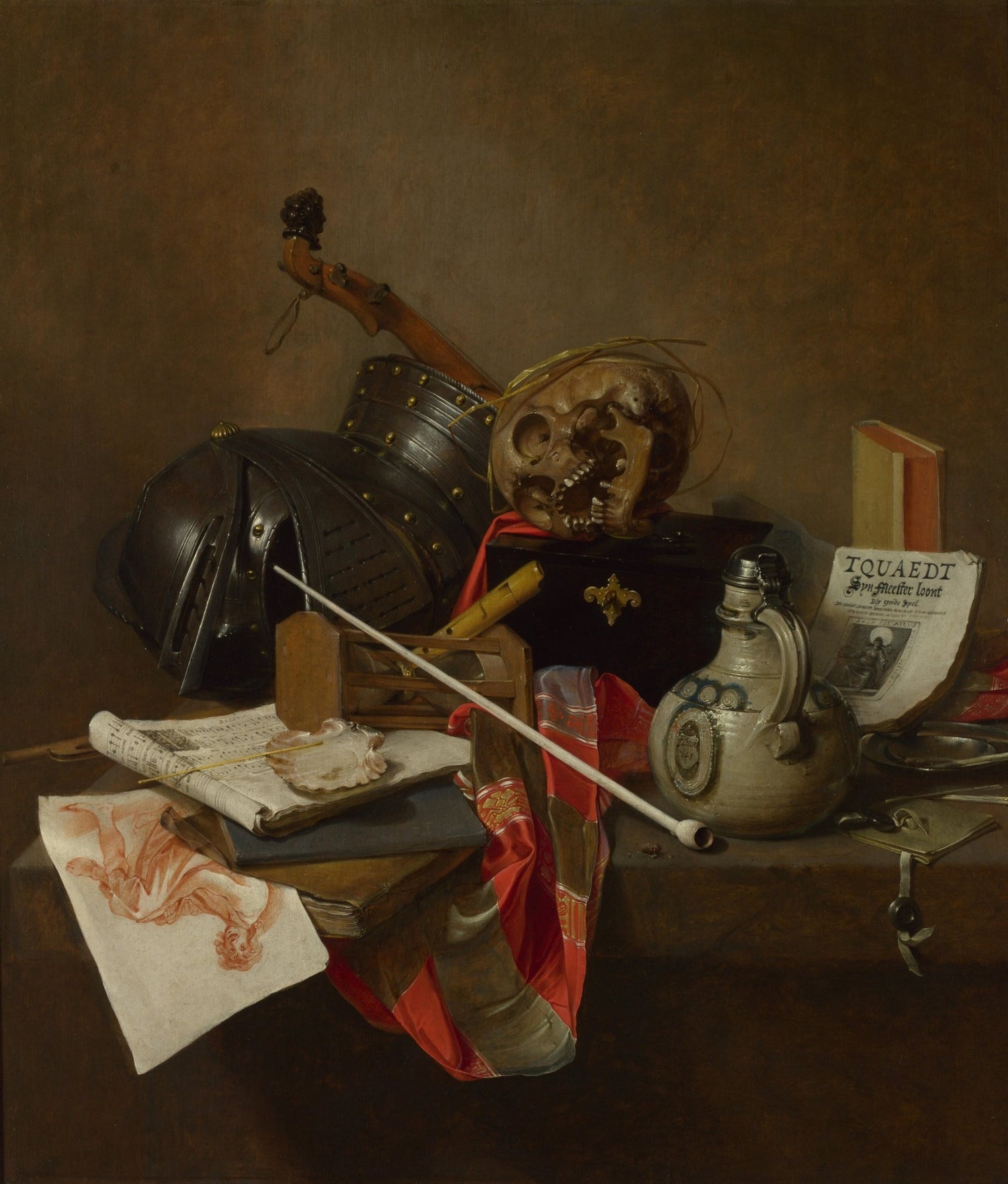 Still Life Oil Painting - Vanitas with Skull and Armor - Oil Painting Haven