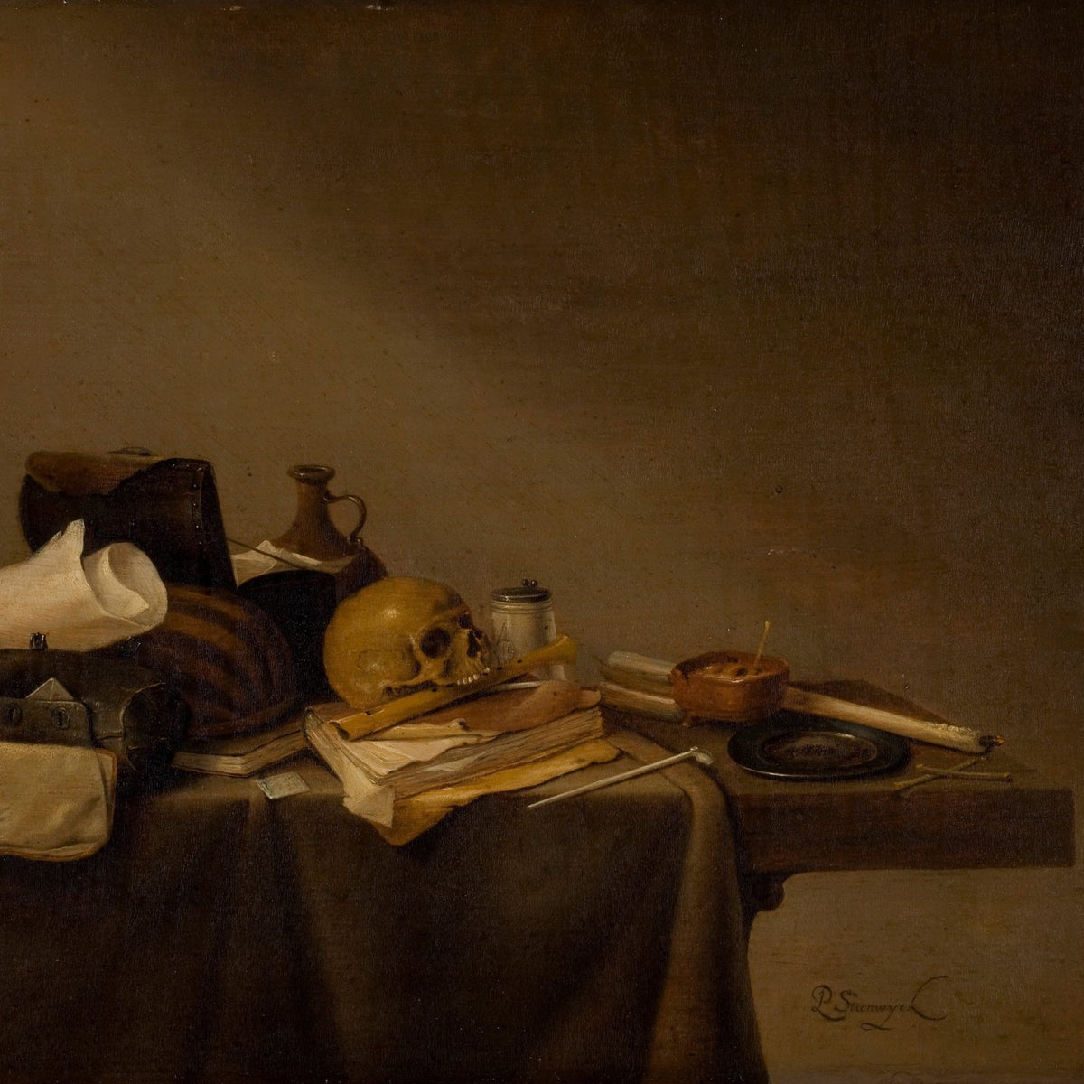 Still Life Oil Painting - Vanitas with Skull and Books - Oil Painting Haven