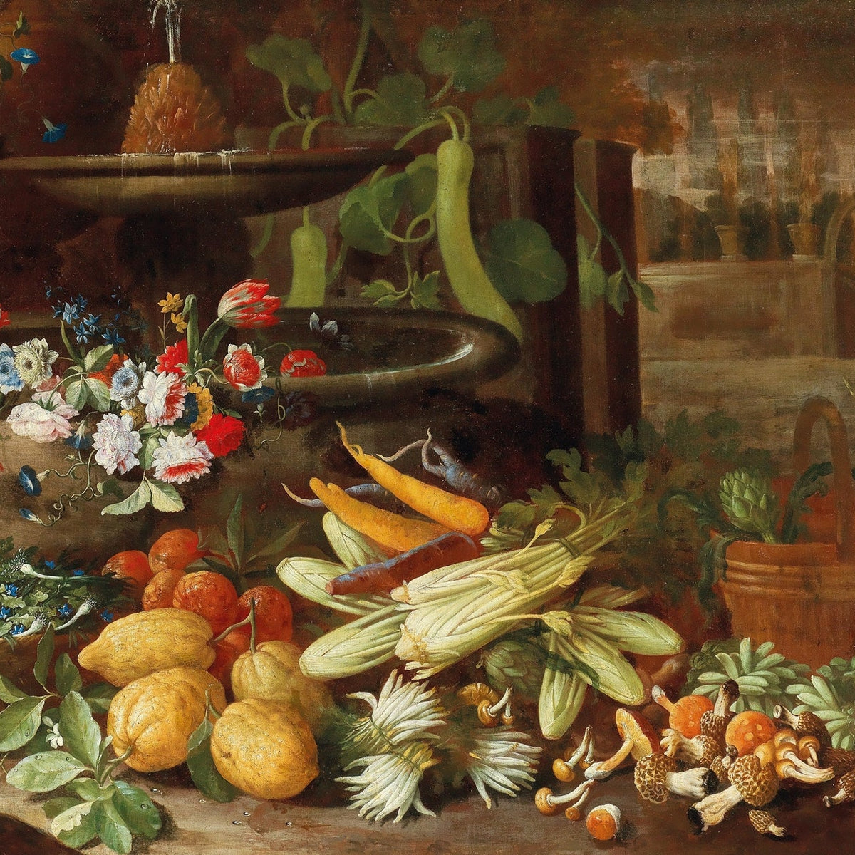 Still Life Oil Painting - Vegetables, Citrus and Flowers - Oil Painting Haven