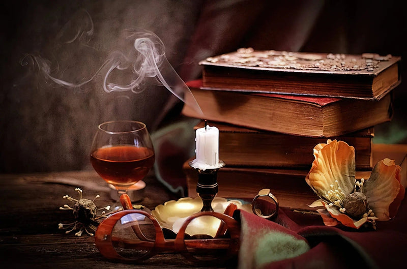 Still Life Oil Painting - Vintage Books, Candle and Glass - Oil Painting Haven