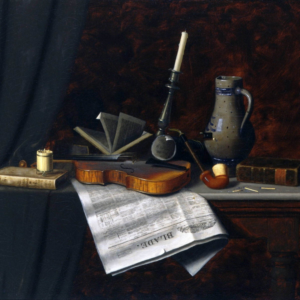 Still Life Oil Painting - Violin and Books - Oil Painting Haven