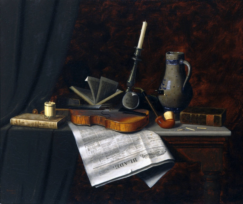Still Life Oil Painting - Violin and Books - Oil Painting Haven
