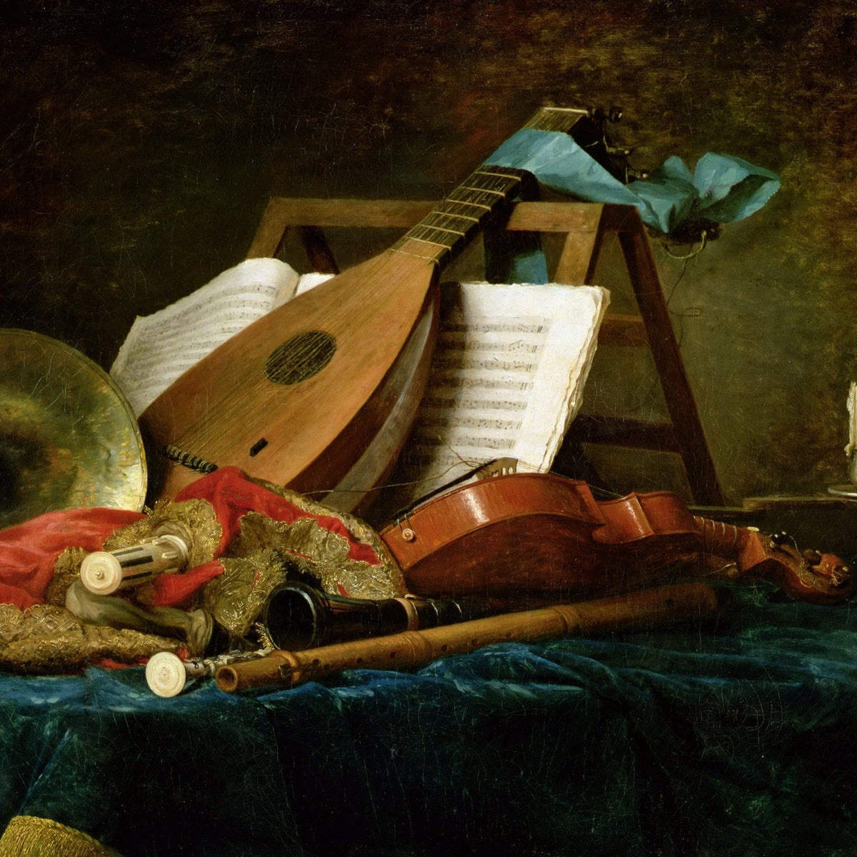 Still Life Oil Painting - Violin and Lute with Sheet Music - Oil Painting Haven
