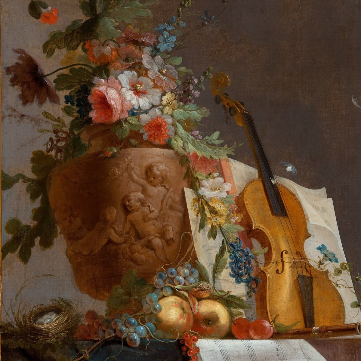 Still Life Oil Painting - Violin, Flowers and Fruit - Oil Painting Haven